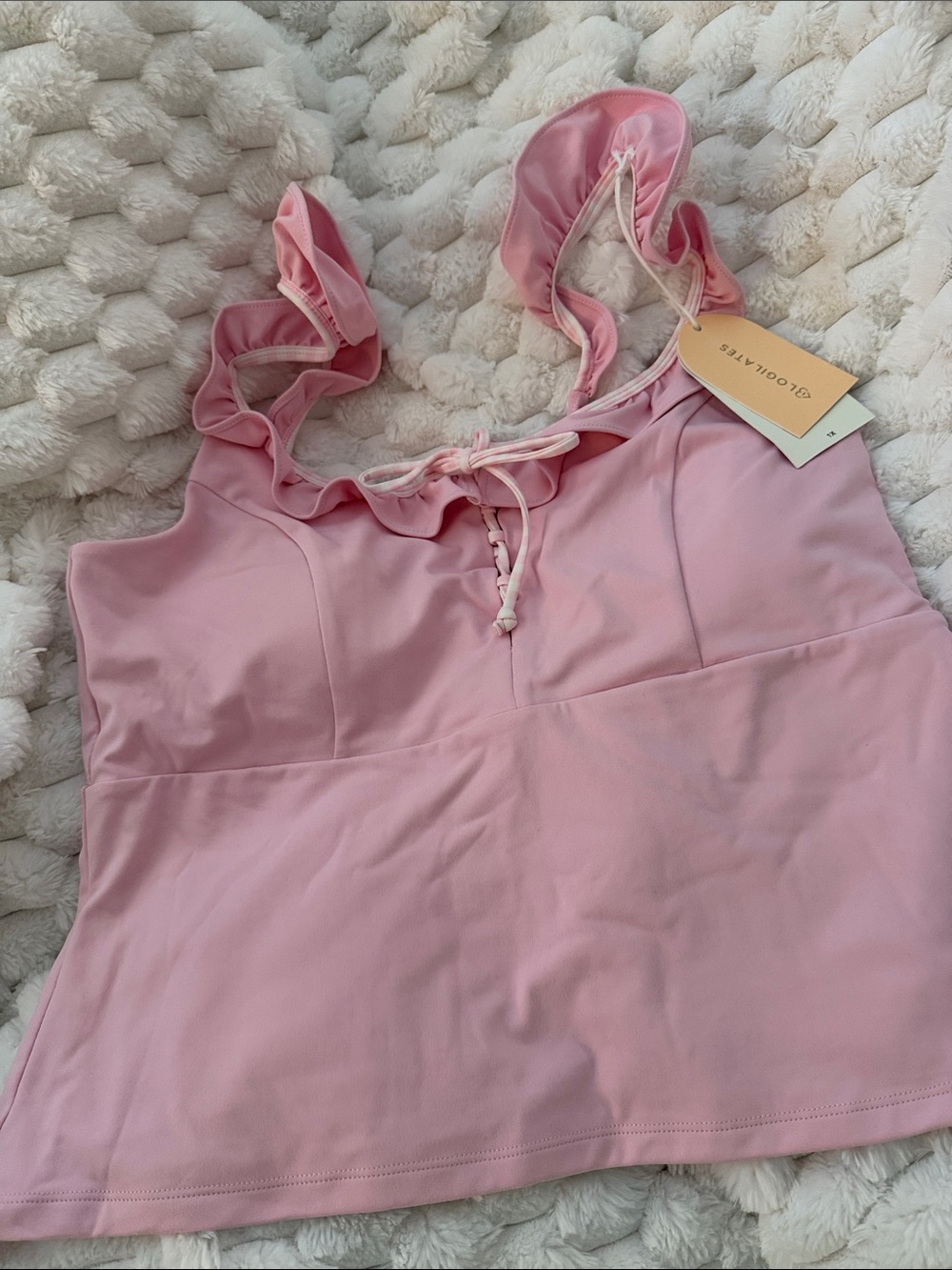 Blogilates Light Pink Ruffle Lace Up Tank